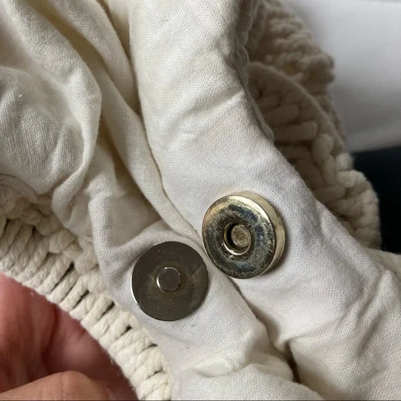 Handmade Vintage Bohemian Wooden Handle Crochet and Canvas Handbag - Picture 5 of 5